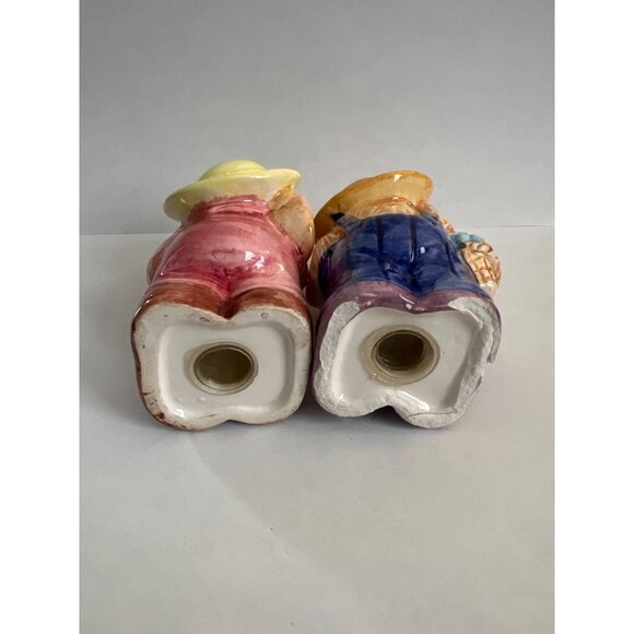 Vintage Ceramic Bunny Salt & Pepper Shakers With Hats & Basket Design E2 - Picture 5 of 6